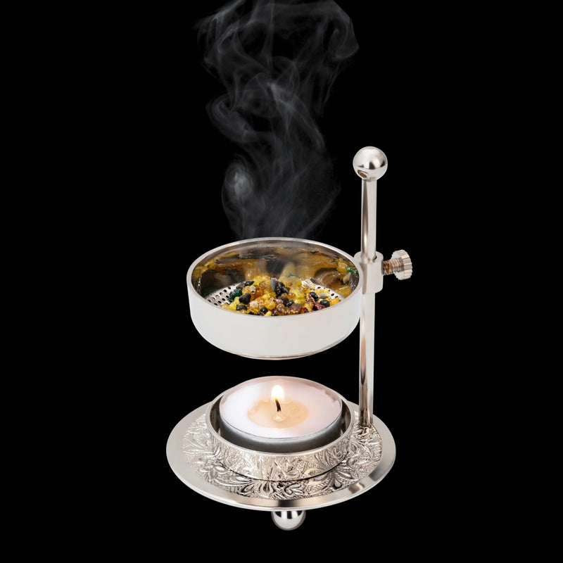 MaMeMi Premium Handmade Nickel-Plated Brass Incense Burner [Silver] with Adjustable Height (4.33 inch) â€“ Includes Screen and Tealight for Perfect Smoking Experience - Image 3